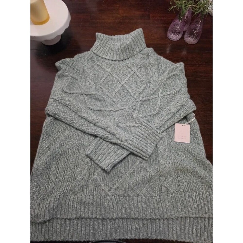 NWT LC Lauren Conrad Metallic Cable Knit Turtleneck Sweater Tunic Sage Green XXL